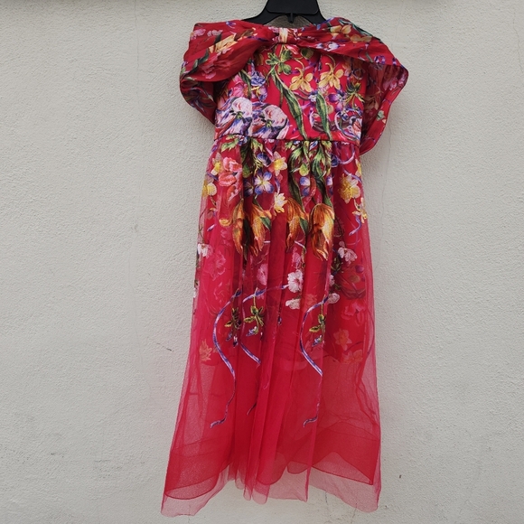 Marchesa Notte Women's Ribbons Tulle Midi Dress in Pink - Picture 5 of 12